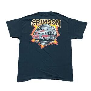 Crimson Fire Truck Graphic Shirt L Black Tee Flame Graphic